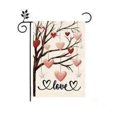 Valentines Day Garden Flag 12x18 Inch Double Sided Outside, Red Pink Heart Tree