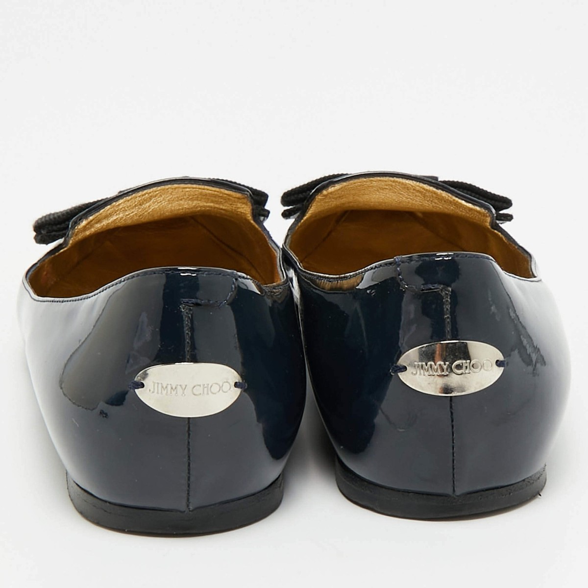 JIMMY CHOO フラットシューズ 38 オケージョン Jimmy Choo Love Size 38 Navy Blue Patent Leather Ballet Flats | eBay