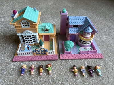 Polly Pocket Bluebird Light Up 1993 Bay Window House & 1994 Hotel All 8 dolls