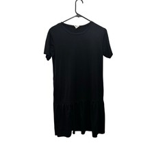 Yelete Black Mini Dress Ruffle Hem Pockets Small