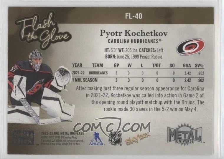 PYOTR KOCHETKOV 2022/23 Metal Universe Flash the Glove GOLD /99 #FL-40 Carolina - Image 2 of 4