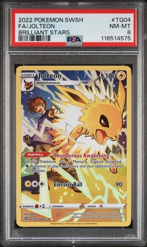 2022 POKEMON SWORD & SHIELD BRILLIANT STARS #TG04 FULL ART/JOLTEON PSA 8