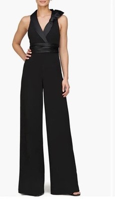 JS Collections Janice Satin Trim Crepe Jumpsuit Size 8 $268