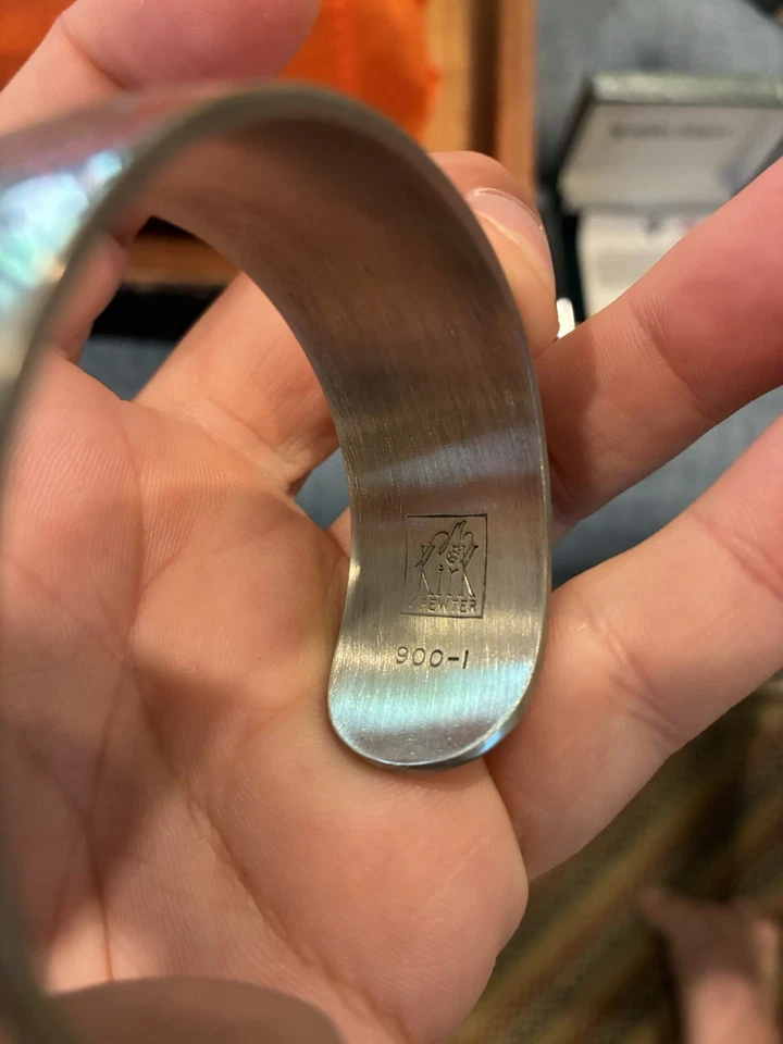 Vintage Kirk Stieff Pewter Carnation Floral Cuff Bracelet 900-1 With Box - Image 3 of 4