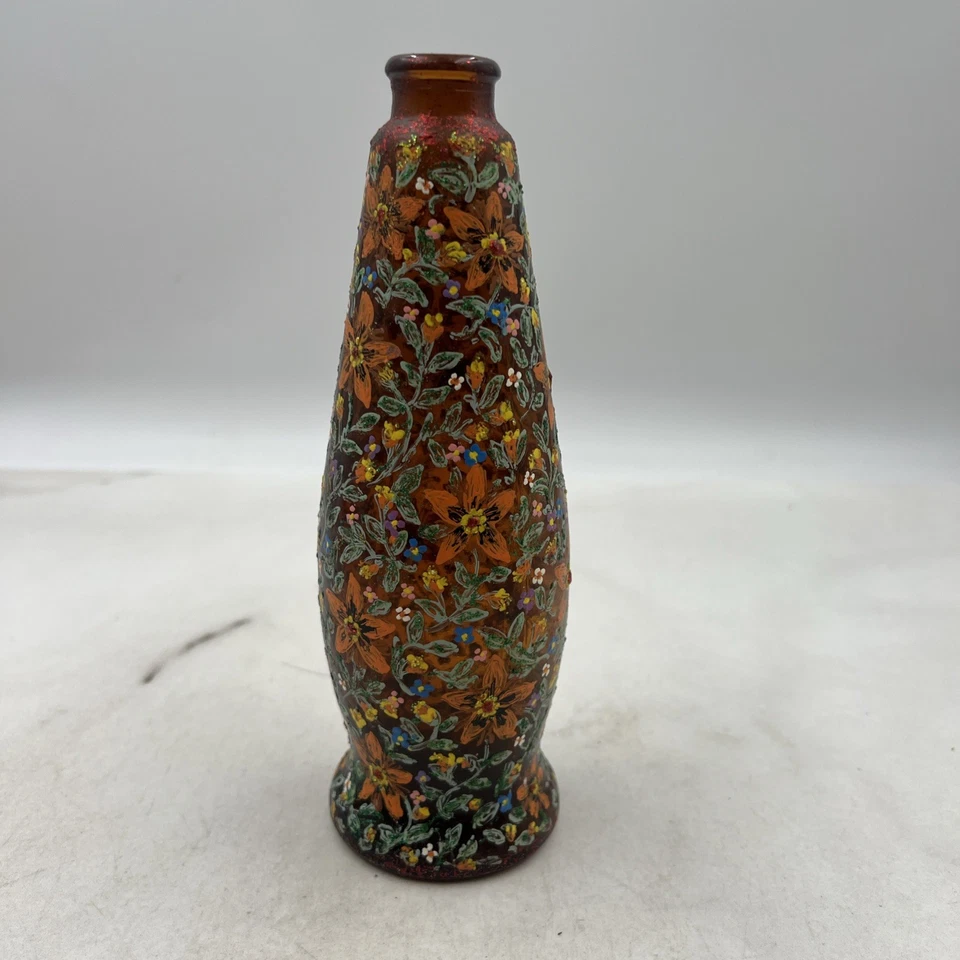 DE COLECCIÓN ESMALTE DE VIDRIO AMERICANO Pintado a Mano Relieve Floral Firmado Haygood Foto 4 de 4