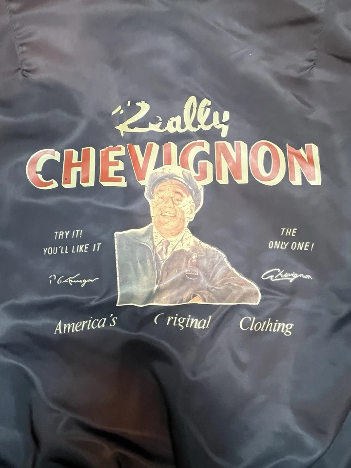 CHEVIGNON Rally Save Bonds Vintage Bomber MA-1 Jacket Navy Size M Rare - Image 4 of 4