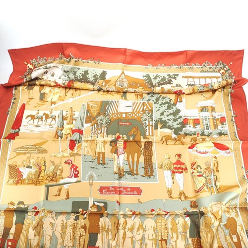 Hermes Carre 90 Un siecle de Courses a Deauville Horse Racing Era 100% Silk Scar