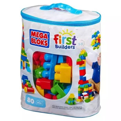 65541083271 Mega Bloks. CYP72 First Builders. Klocki w niebieskiej torbie, 80 el