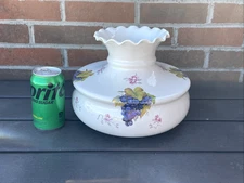 Antique Vtg PORCELAIN Oil Lamp Shade 6.5"-7" Fit 10"W Grapes Floral GWTW Student