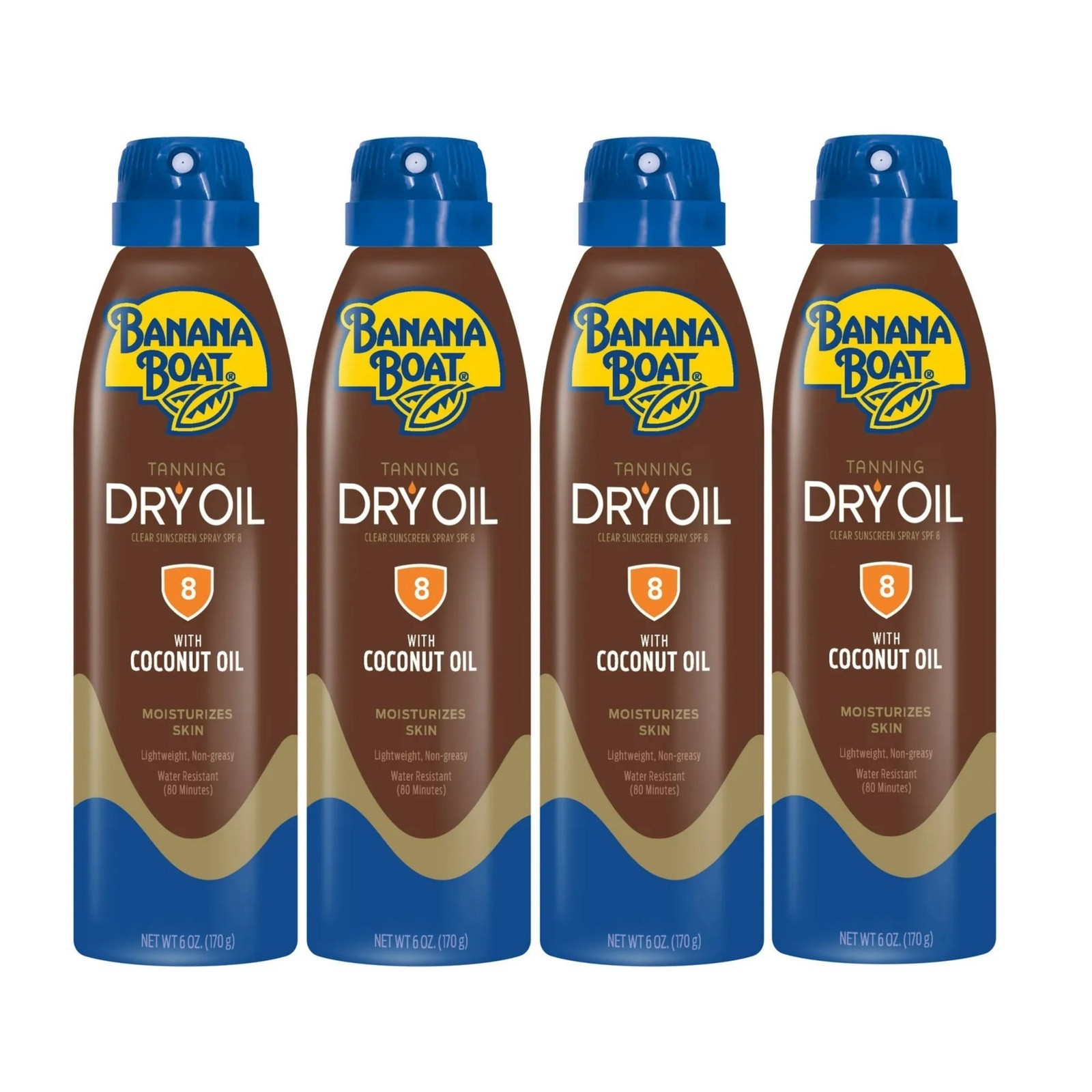 Banana Boat Ultra Mist Dry Oil Clear SPF 8 Sunscreen Spray, 6oz (4 Pack)