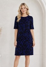 Tahari Womens Blue Watercolor Midi Dress Size 6 Party Cocktail Event $149