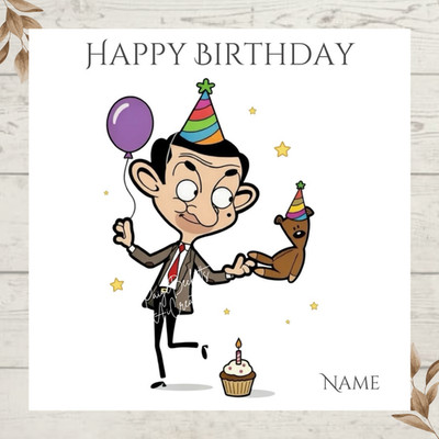 Personalisierte Grußkarte Mr Bean & Teddy Geburtstag JEDER NAME & ALTER