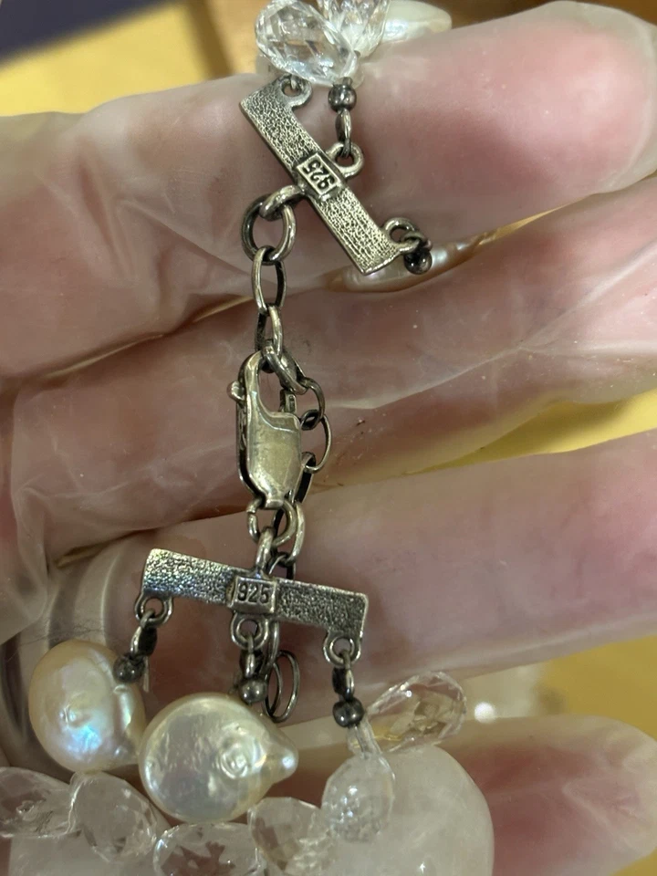 Fancy Rose Quartz Pearl Chunky Gemstone Statement Necklace - Image 3 of 4