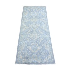 2'6"x5'8" Blue Gray Soft Wool Hand Knotted Finer Peshawar Oriental Rug R74955