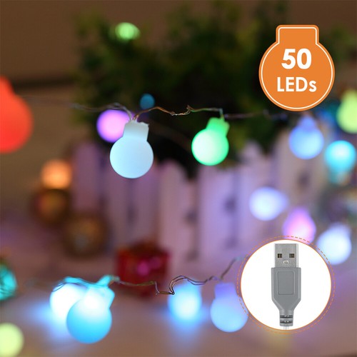 50 LED Ball String Fairy Lights Battery Operated Christmas Wedding Party 10m USB - Picture 4 of 12
