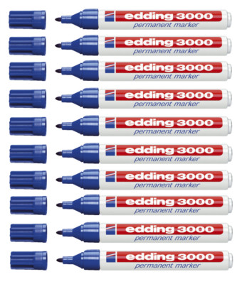 10 x Edding 3000 Permanent Filzmarker Marker Rundspitze blau 3000-003