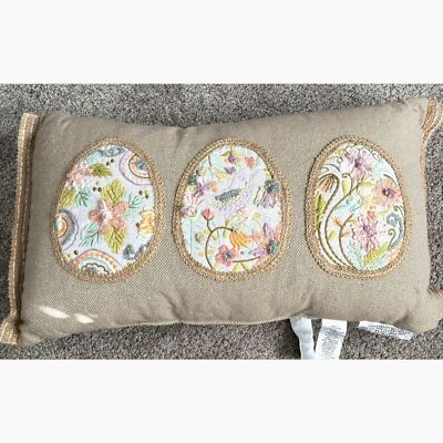 #ad Bed Bath amp; Beyond SpringEaster Egg Embroidery Jute Trim Cotton 24quot; x 12quot; Pillow $18.00