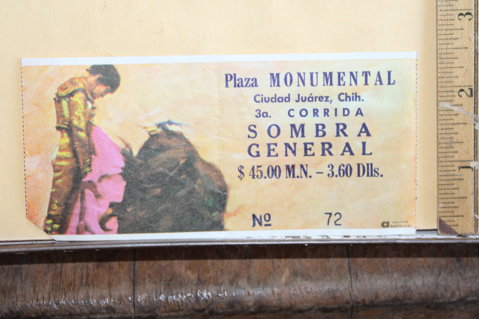 Vintage Plaza Monumental Bullfighting Ticket Ciudad Juarez Chih Mexico