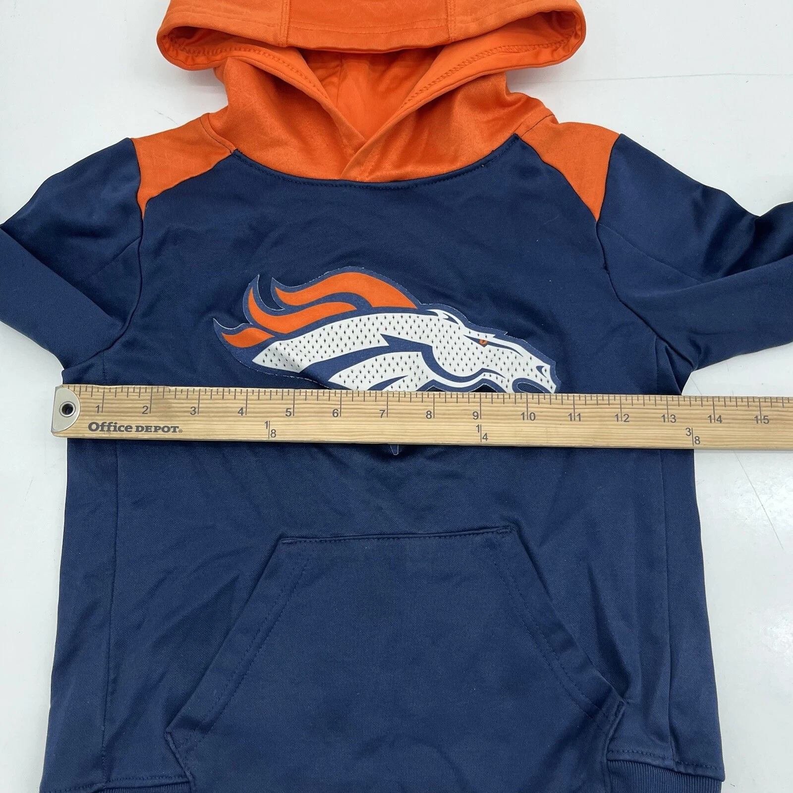 VETEMENTS Felpa con cappuccio NFL Team Apparel blu e arancione Denver Broncos ragazzo taglia media