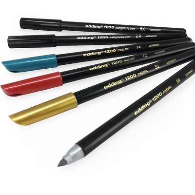 Edding 1255 Calligraphy Pens 2.0/5.0mm 1200 Fibre Pens Gold, Silver, Green, Red