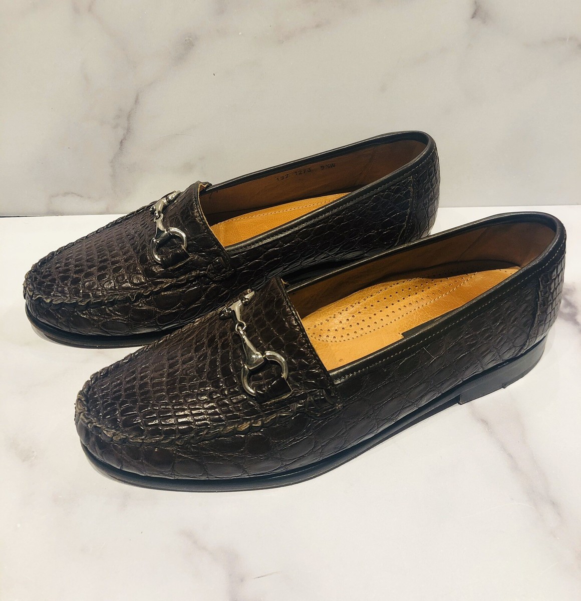 ZELLI Brown Crocodile Horsebit Men display picture 2