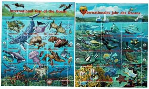 2 hojitas sellos Internacional Year Ocean ONU Naciones Unidas 1998 Fauna Marina - Imagen 1 de 1