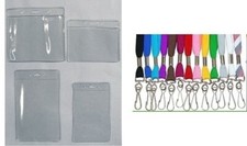 15 NECK LANYARDS 15 Clear Plastic ID/BADGE HOLDERS You Pick Colors  ID Size 