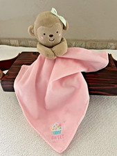 Carter's Child of Mine Lovey Monkey Pink Blanket "Sweet" Cupcake Satin Back