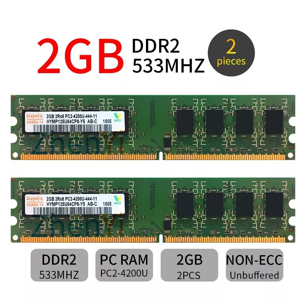 offentliggøre slidbane accent Hynix 4GB 2x 2GB DDR2 PC2-4200U 533MHz 2Rx8 CL4 PC DIMM RAM Desktop Memory  RAM | eBay