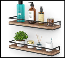 Floating Shelves Wall Mounted Set of 2, Rustic Wood Wall Storage Shelves for Bed