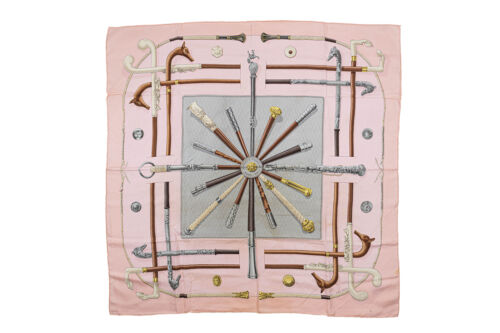 Hermes Scarf 90 "CANNES & POMMEAUX" Pink 100% Silk Scarf 35" - Picture 1 of 8