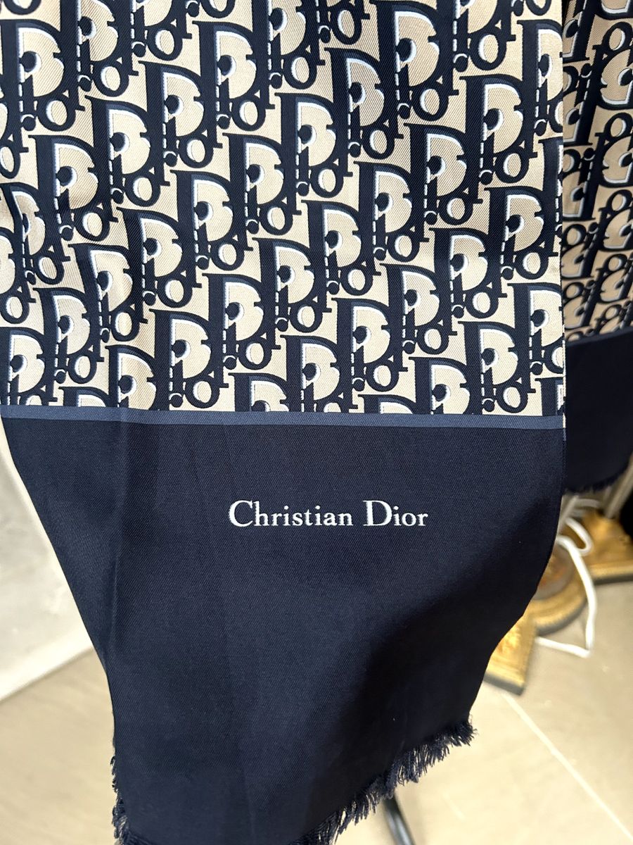 VMPD7-14-1 Christian Dior ネイビー シルク スカーフ VMPD7-14