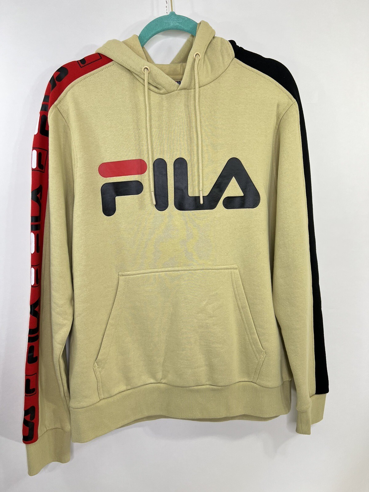 Felpa con cappuccio Fila logo uomo piccola marrone pullover cinquanta tasche nuova