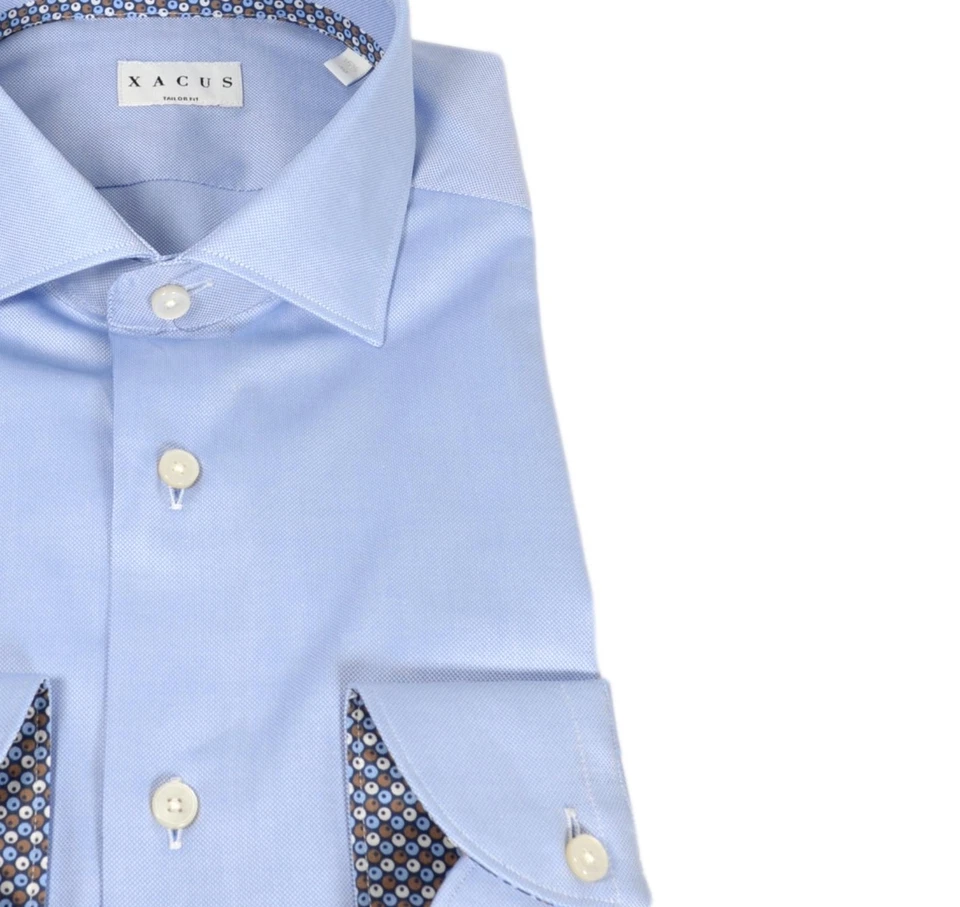 XACUS Camicia Collo Francese Oxford Tinta Unita e Contrasti 71905003 Celeste - Immagine 2 di 3