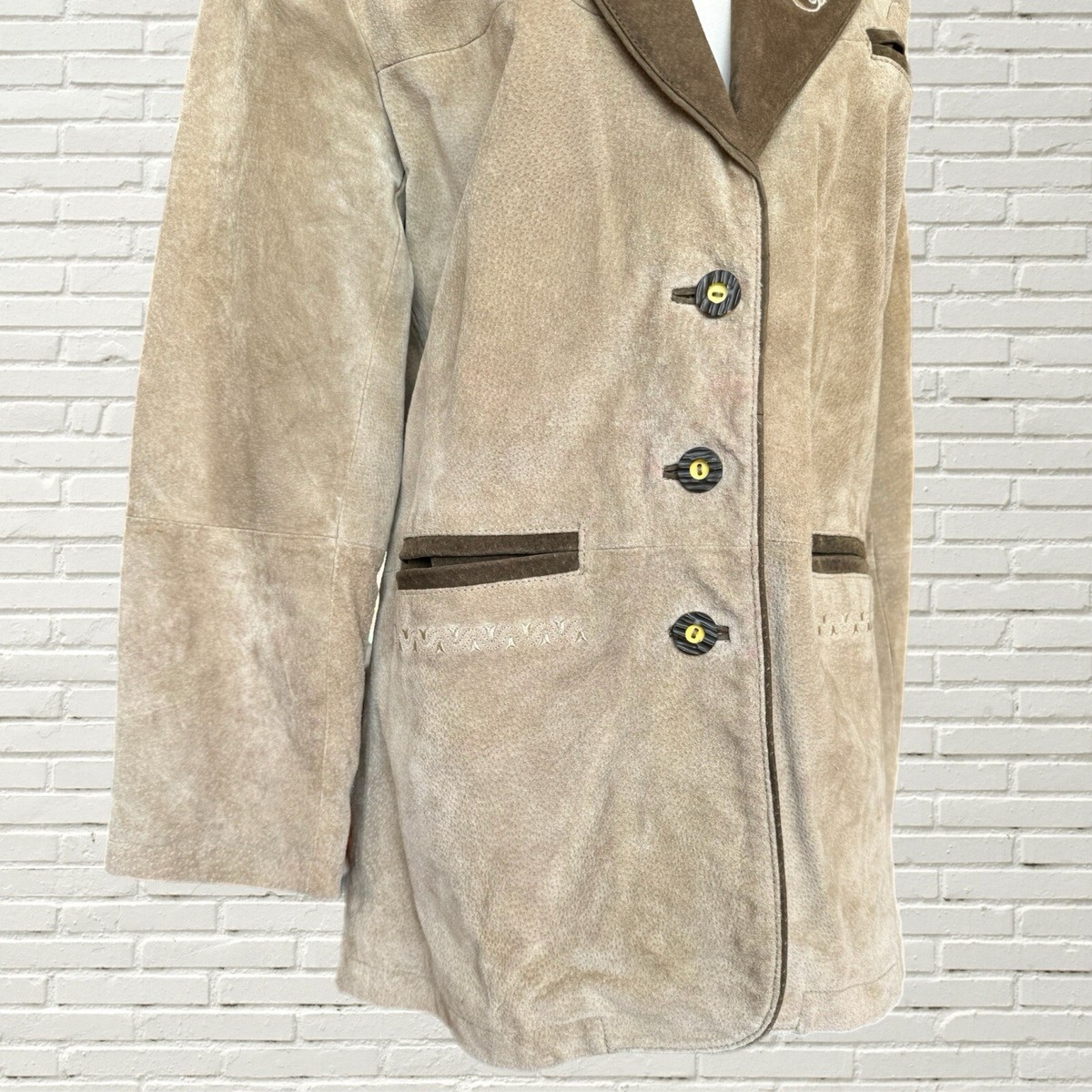 Euro Vintage 80〜90s suède leather jacket Vintage Men Suede Beige Leather Jacket 90s Size 48 EU Button up