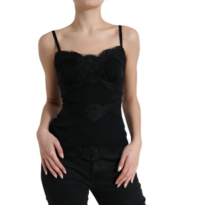 DOLCE & GABBANA Top Black Silk Stretch Lace Sleeveless Tank IT40