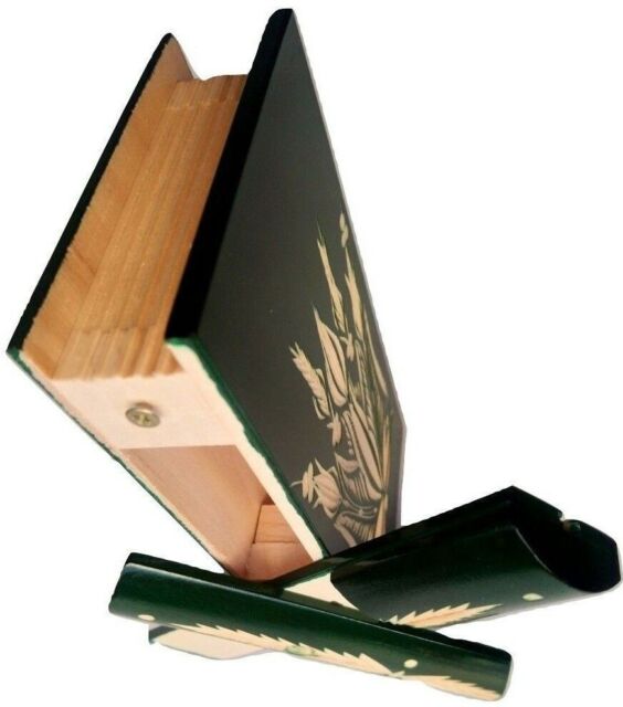 Libro puzzle scatola intagliata in legno verde spazio segreto all'interno...