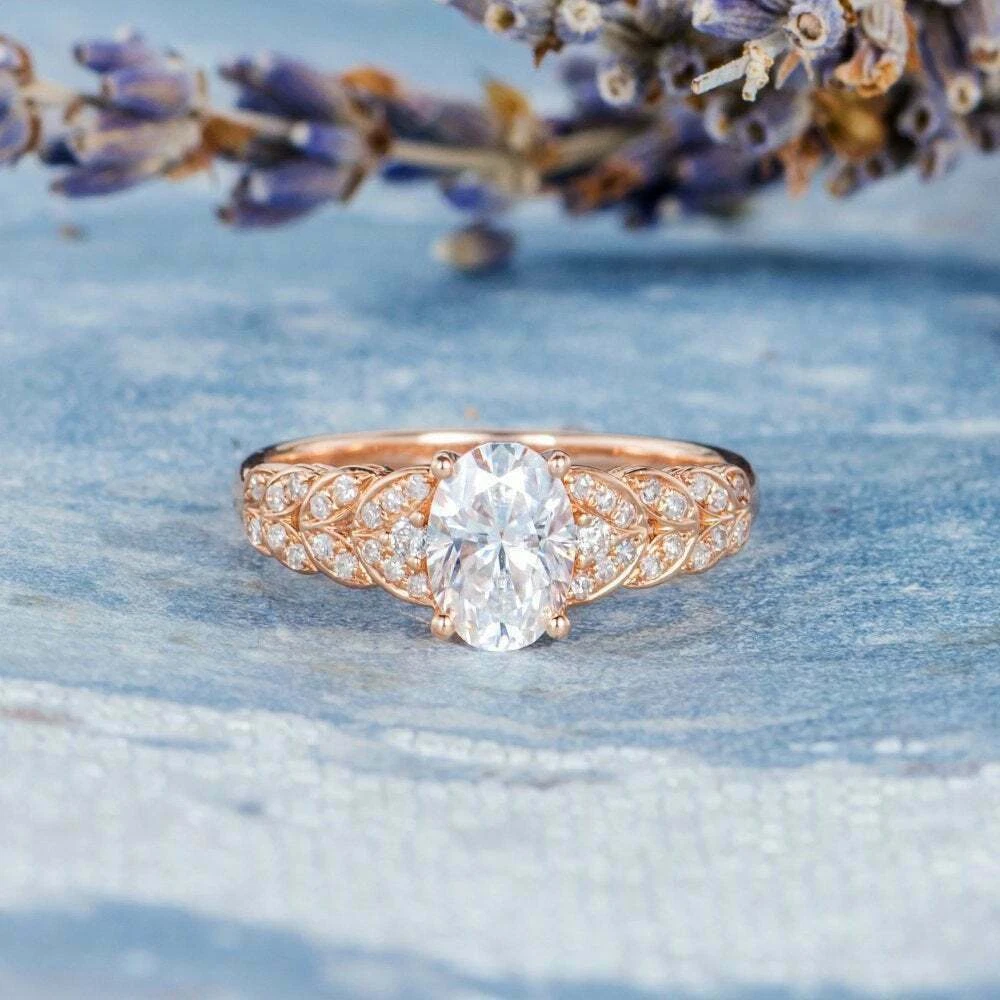 2Ct Oval Genuine Moissanite Wedding Engagement Ring 14k Rose Gold