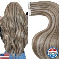 Hetto Remy Blonde Tape in Hair Extensions - Human Hair Light Brown with Plati