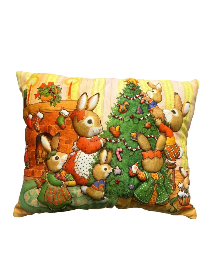 Vintage Bunny Rabbit Family Christmas 3D Craft Finished Vintage Pillow Cute 80s - Image 2 of 4