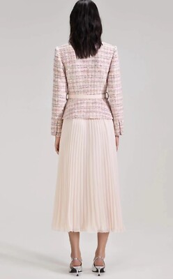 knee length dresses for ladies Pink Sequin Boucle Tailored Midi Dress  self-portrait-EU