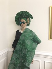 Aso Oke Auto Gele With Shoulder Shawl, Auto Gele, Green Auto Gele, , AutoGele