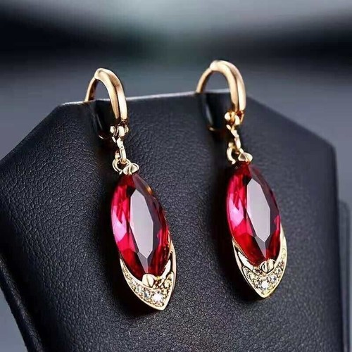 2.00Ct Marquise Cut Lab-Created Ruby DropDangle Earrings 14K Yellow Gold Plated - Picture 4 of 6