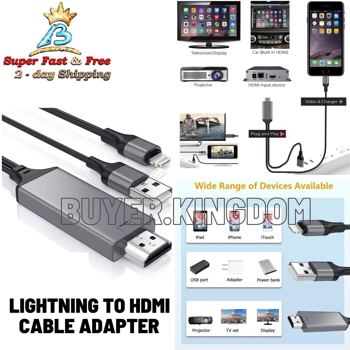 Cable de iPhone a TV Adaptador HDMI Para iPad iOS HD TV Projector Adapter  Cable