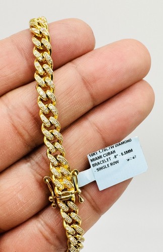 10K Yellow Gold Real 1.50 Ct Diamond 6mm Miami Cuban Ice Link Bracelet 8" Long - Picture 8 of 12
