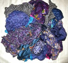 LOT PURE SILK Antique Vintage Sari REMNANT Fabrics 100 GRAMS NAVY Dress