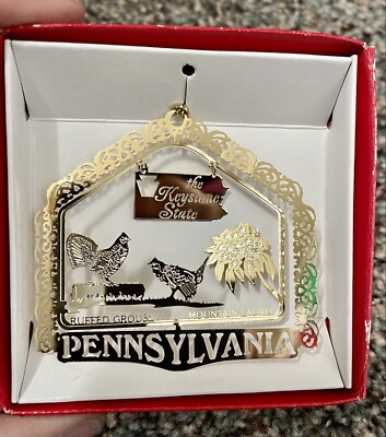 Nations Treasure State Bird & Flower Pennsylvania Genuine 24k Gold Finish Brass