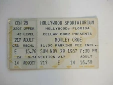 Motley Crue Concert Ticket Hollywood Sportatorium Florida 1987 w/Guns n Roses