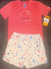 Carhartt Kid's  SS Force Sun Defender Shirt  Shorts 2-Pc Set Floral  Sand Sz 4T