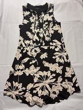 Banana Republic Black White Floral A-Line Dress Sz 2 Sleeveless Tie Neck Zip
